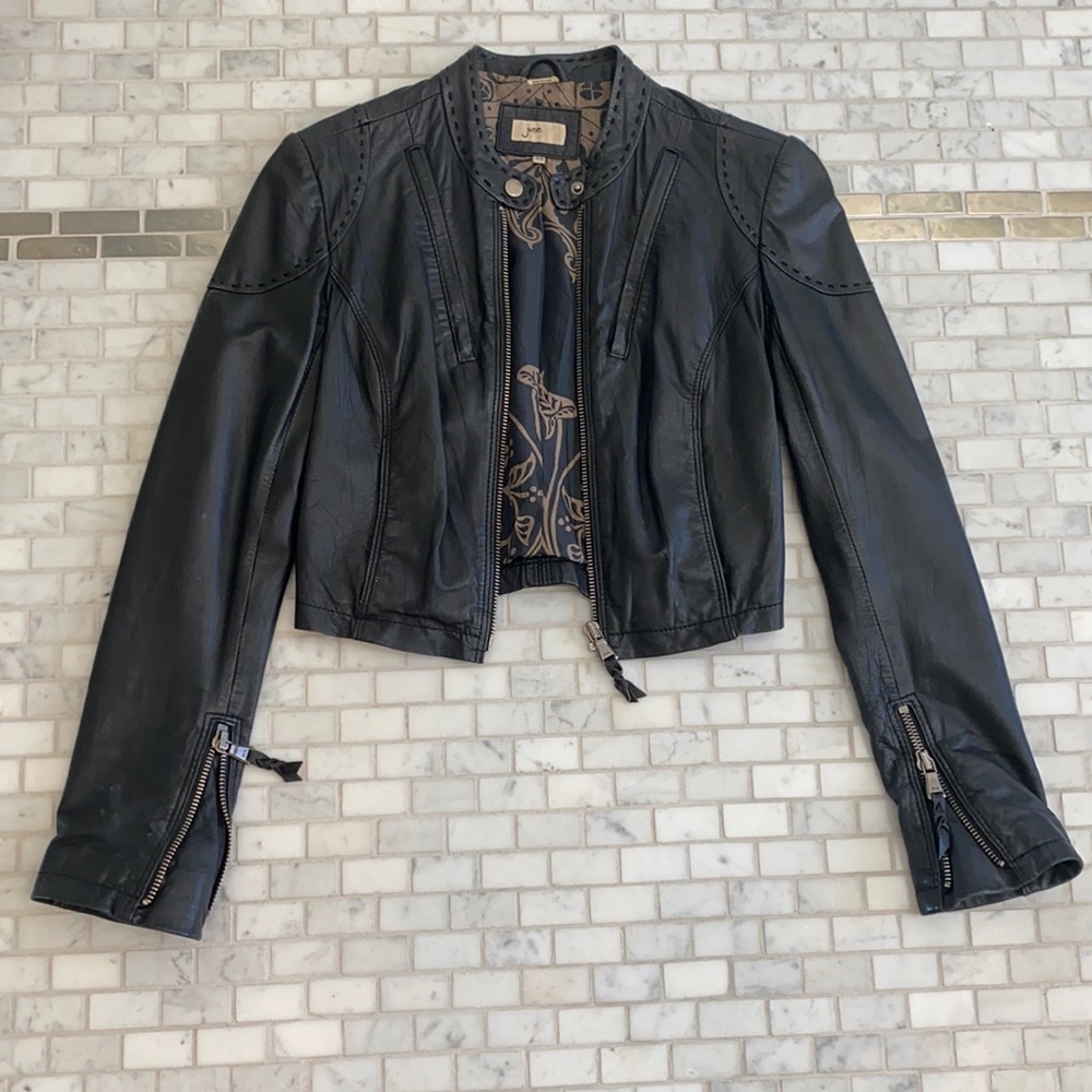 Black real leather jacket size xs